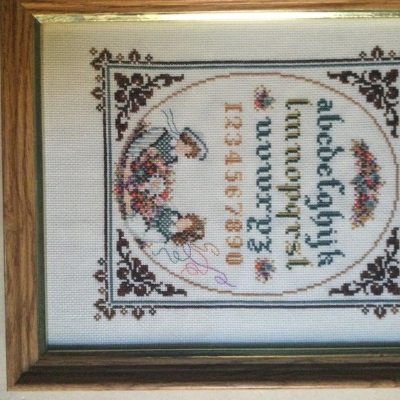 vintage needlework embroidery cross stitch sampler small framed - Picture 5 of 6